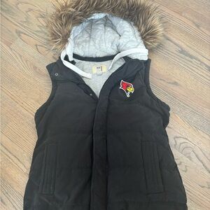 Black Hooded Vest with Fur Trim Illinois State Redbird’s